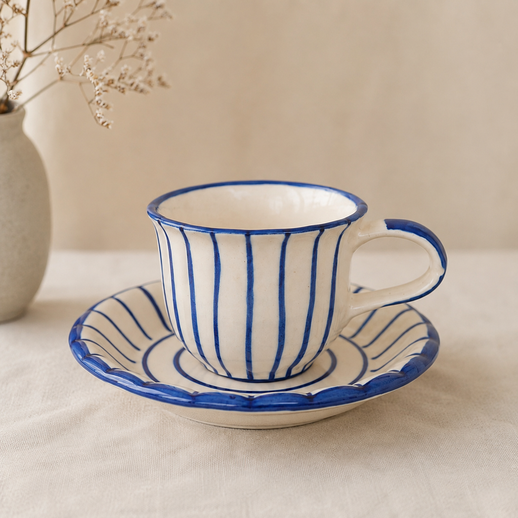 Blue Striped Cup and Saucer