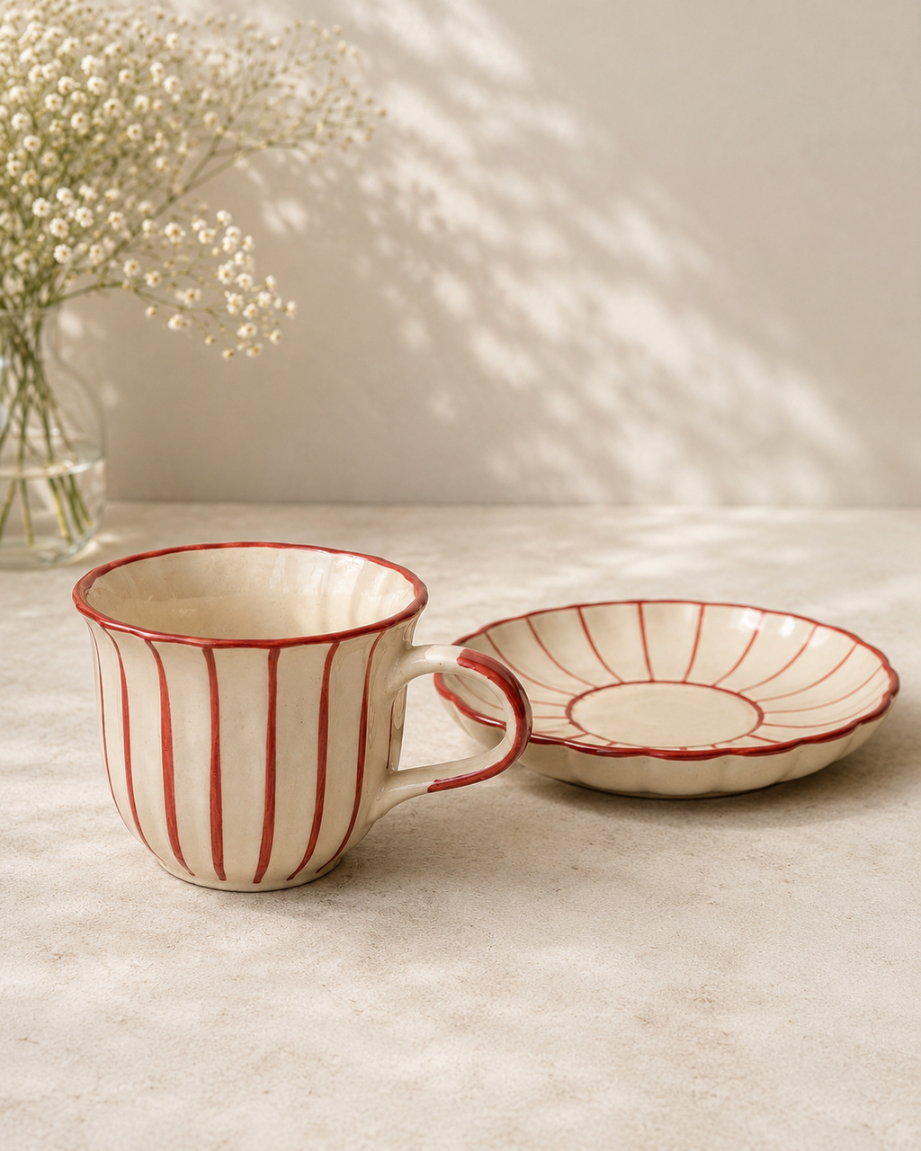 Red Striped Cup and Saucer