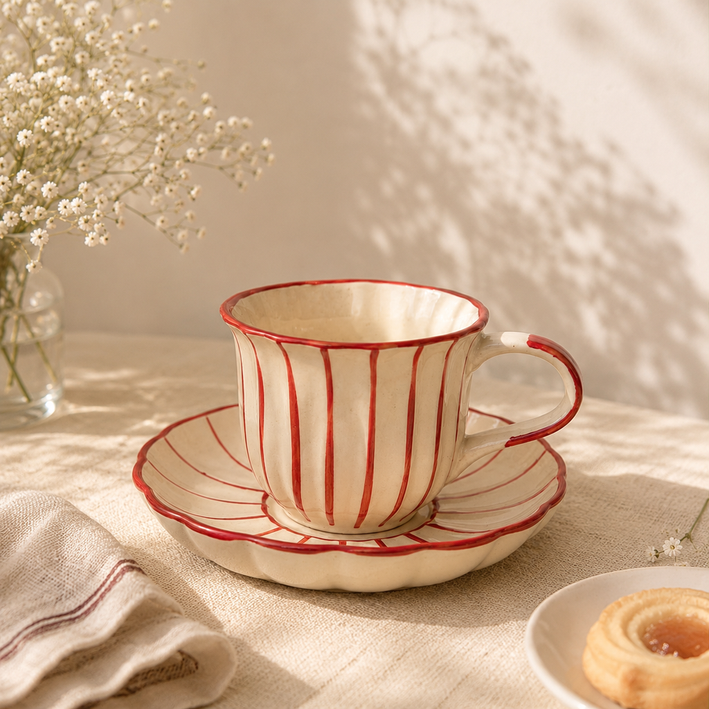 Red Striped Cup and Saucer