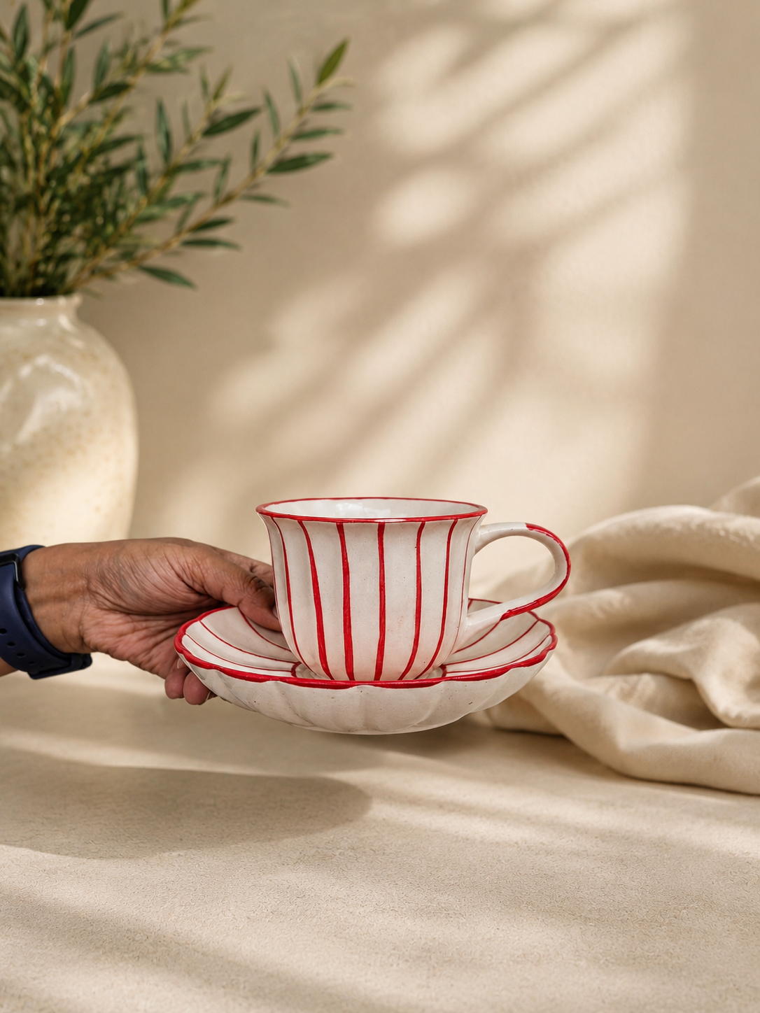 Red Striped Cup and Saucer