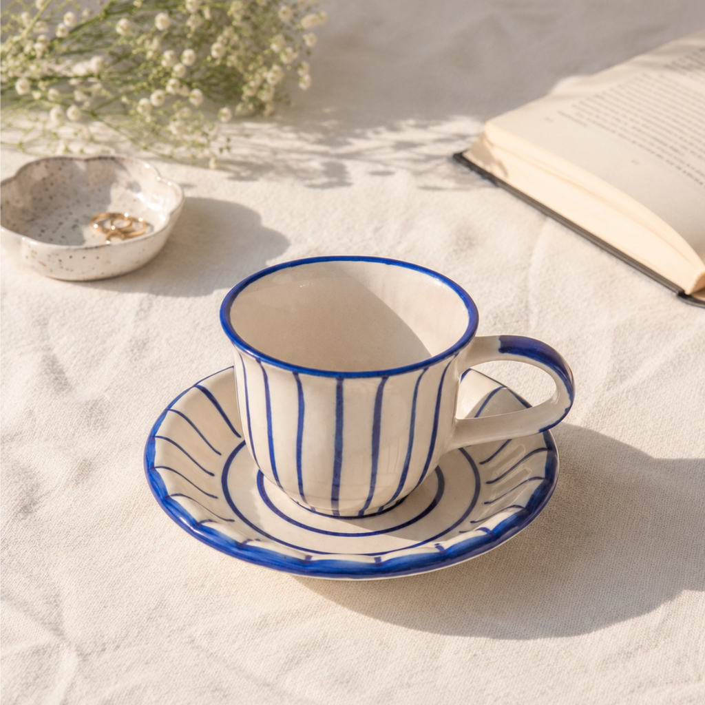 Blue Striped Cup and Saucer