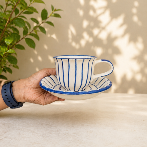 Blue Striped Cup and Saucer