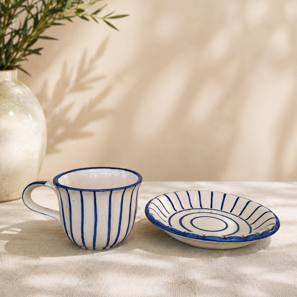 Blue Striped Cup and Saucer