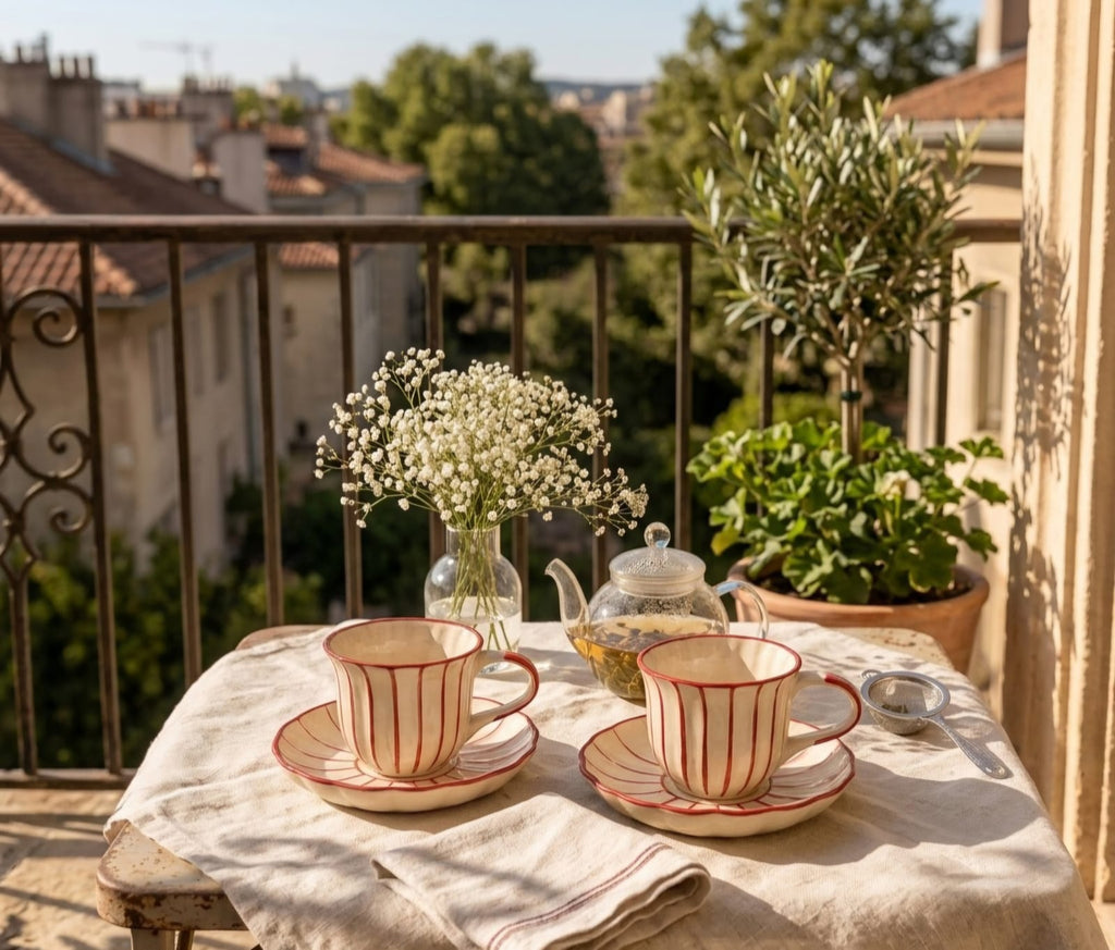 Set of 2 - Red Striped Cup and Saucer