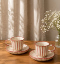 Set of 2 - Red Striped Cup and Saucer