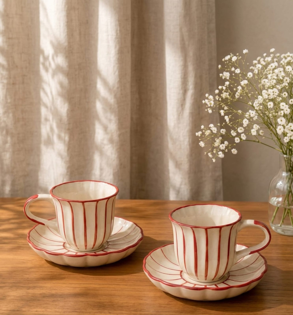 Set of 2 - Red Striped Cup and Saucer