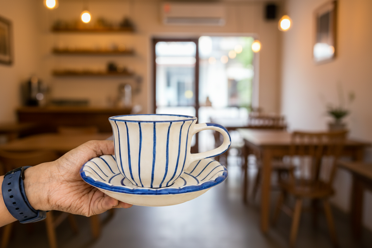 Blue Striped Cup — Hand & Cafe Vibe