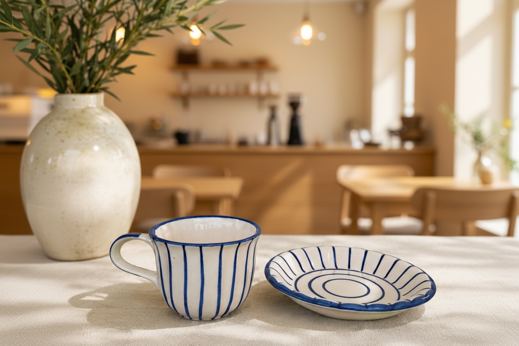 Blue Striped Cup & Saucer — Cafe Vibe