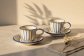 Blue Striped Cup & Saucer — Set of 2