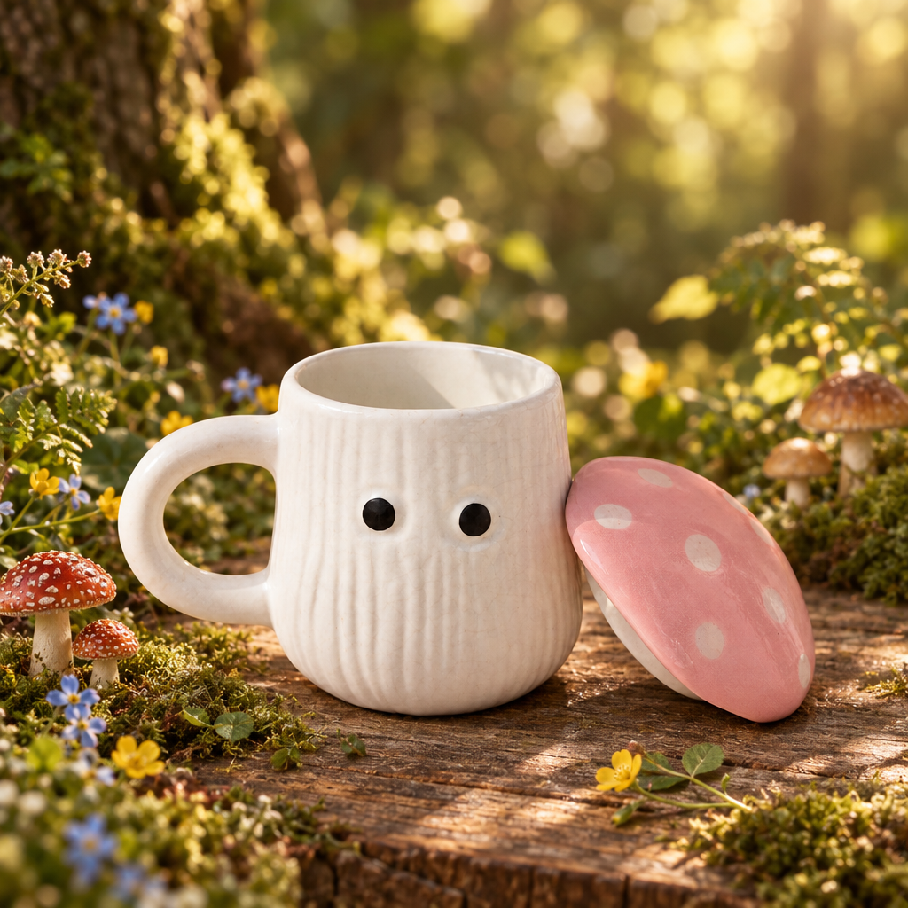 Pink Mushroom Mug — Wooden Forest Table