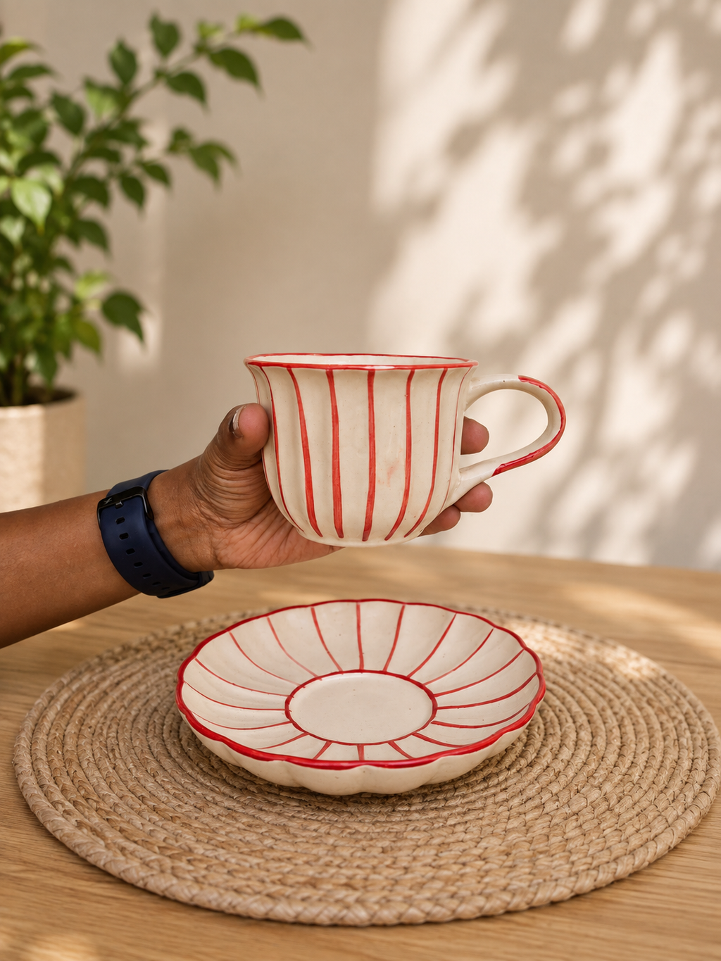 Red Striped Cup and Saucer